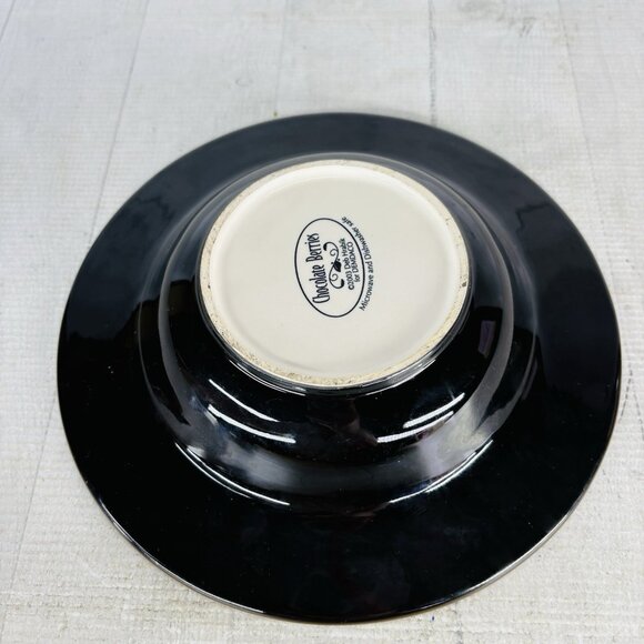 2003 Deb Hrabik For Demdaco CHOCOLATE BERRIES Ceramic Large Rim Soup Bowls Set 4 - Picture 3 of 16